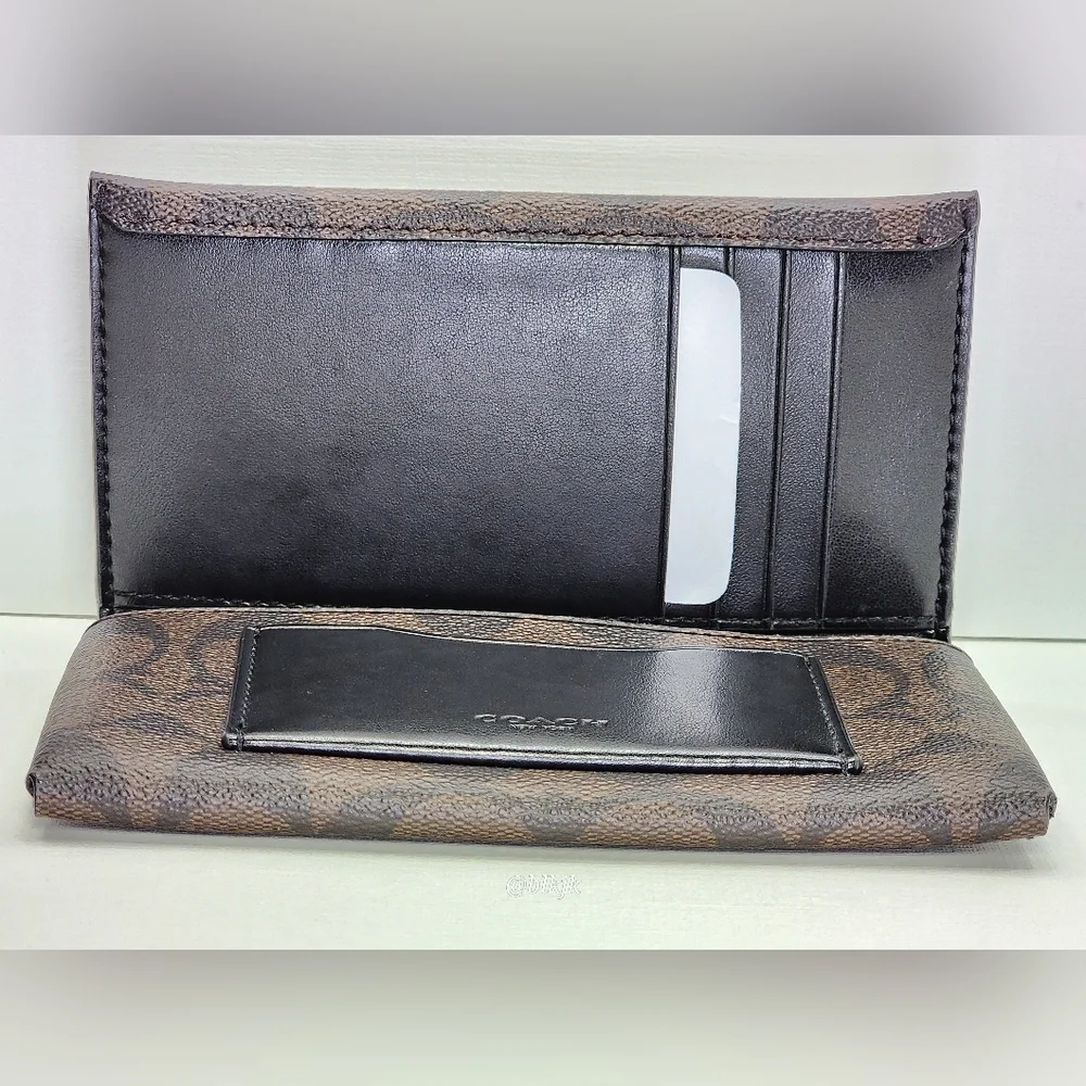 Coach Men's Leather/Coated Canvas Universal Phone Wallet *Brown/Black* NWOT